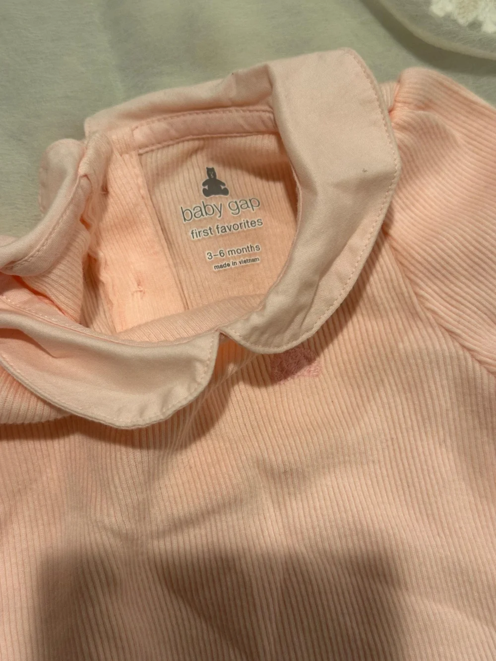 GAP Soft Pink Ribbed Long-Sleeve Baby One-Piece with Peter Pan Collar